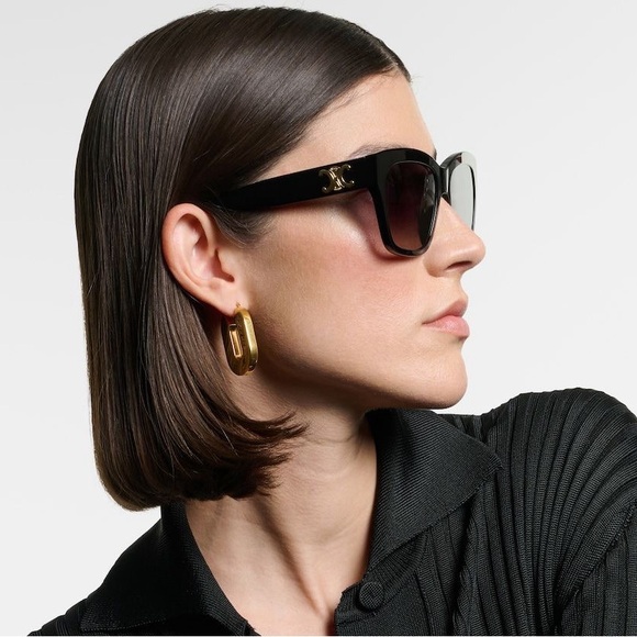 Celine Sunglasses | Triomphe Black and Gold 55mm Oversized Sunglasses - Picture 6 of 13